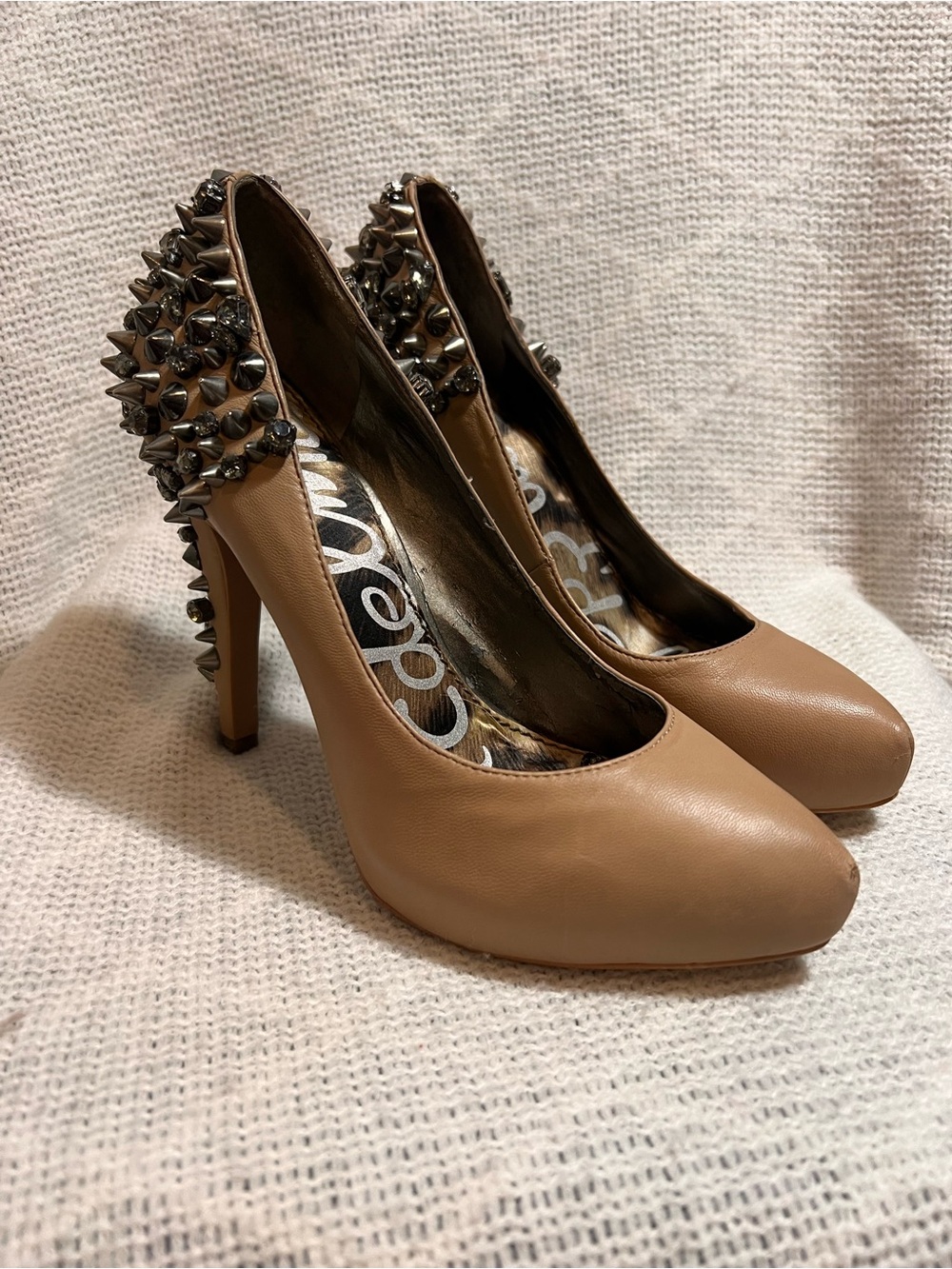 Sam Edelman Beige Pumps with Gunmetal Studded Heel
